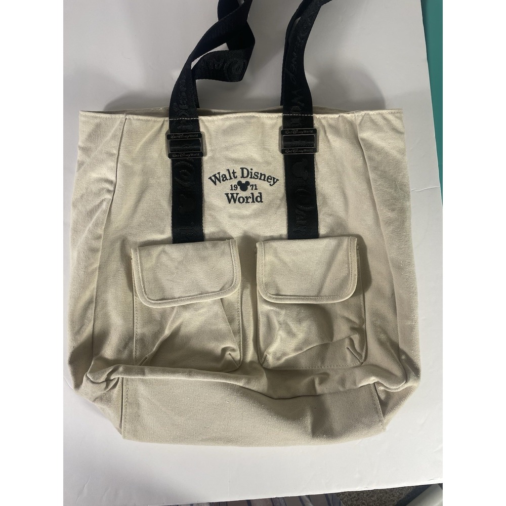 Collectible Disney World 1971 Travel Tote Beach Bag Mickey Mouse Ivory Black LRG